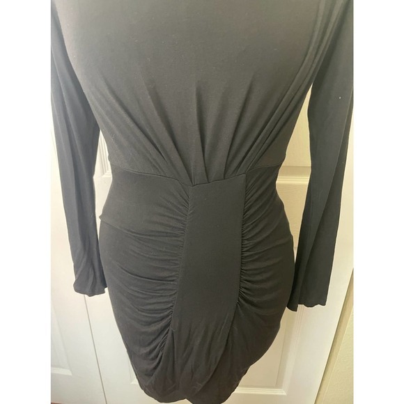 Zara Collection Black Ruched Waist Long Sleeve Mini Dress • Minimalist • Sz M 🗣 - Picture 2 of 3